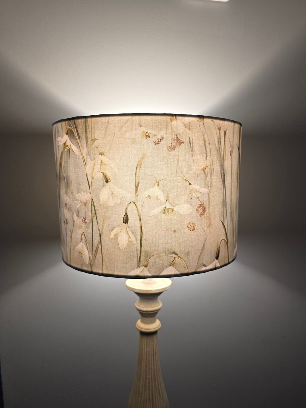 Handmade Snowdrop Drum Lampshade in Pale Blue. For table, floor or ceiling shade.