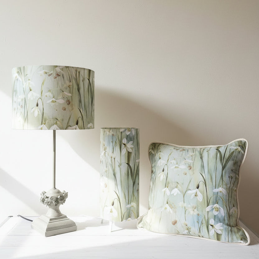 Handmade Snowdrop Tripod Table Lamp | Blue and Green Botanical Light